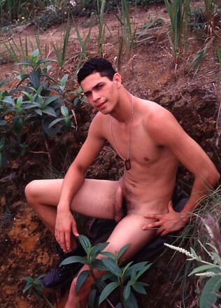 Latino army mechanic naked outdoors