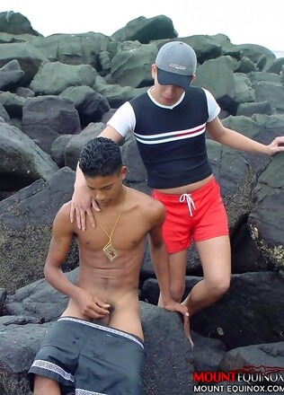Two cute twinks at the beach sucking cock and fondling each other.