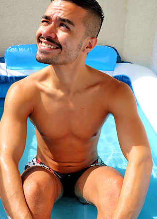 Pool boy Pablo Pen splashing about in my balcony pool