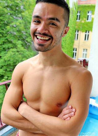 Pool boy Pablo Pen splashing about in my balcony pool